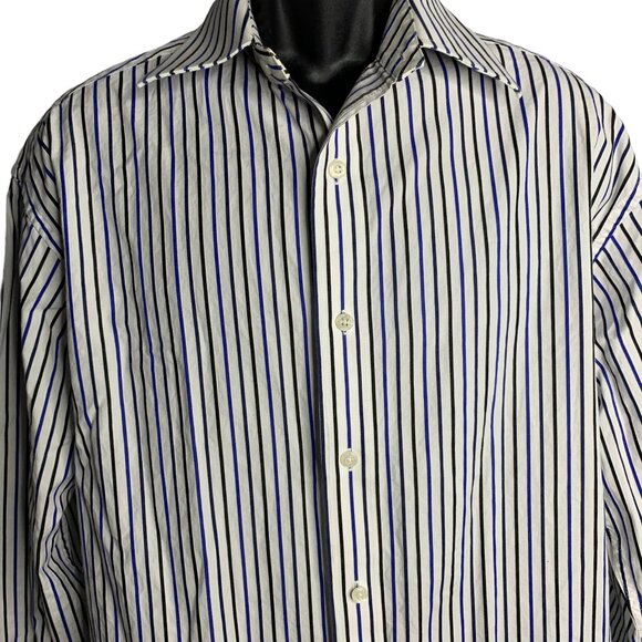 Sean John Button Up Dress Shirt L White Black Striped Long Sleeves Collared - Picture 2 of 6